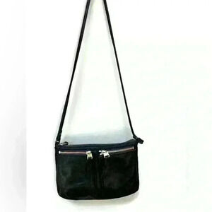 Fossil Women’s Black Leather Classic Casual Double Pocket Shoulder Bag  Purse